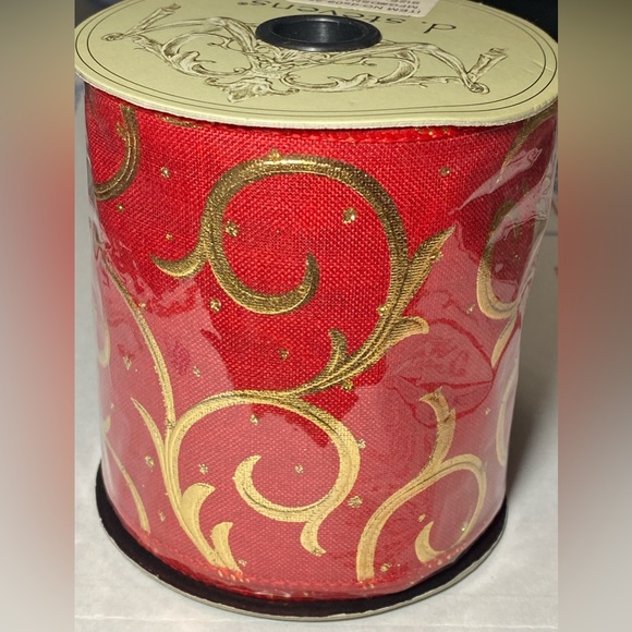 D Stevens Red & Gold Swirl Wire Ribbon holiday Wreath Christmas Tree decor - Picture 3 of 5